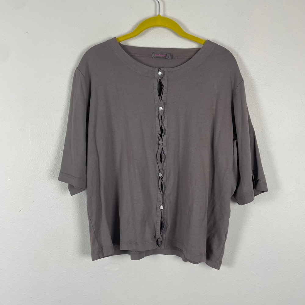 Fresh Produce Gray Pearl Snap Button Front 3/4 Sleeve Knit‎ Top Women's XXL